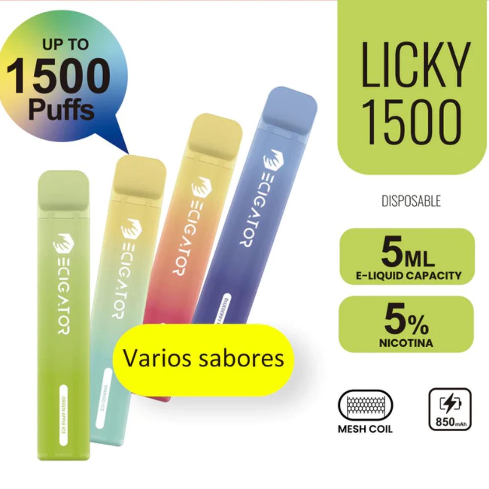 Vapeador Ecigator Licky1500 Puffs de 5ml