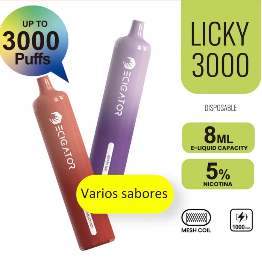 Vapeador Ecigator Licky3000 Puffs de 8 m