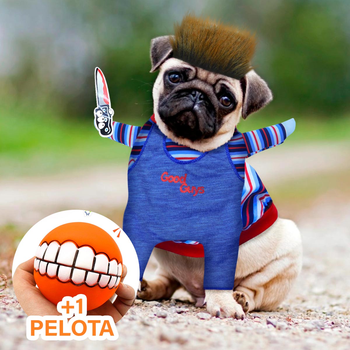 Disfraz Mascotas Chucky +  1 Pelota