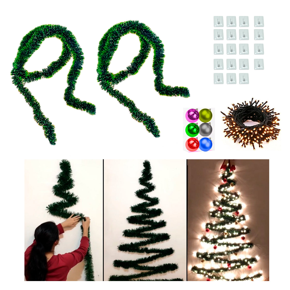 Arbol navidad de Pared + luces AGUI001